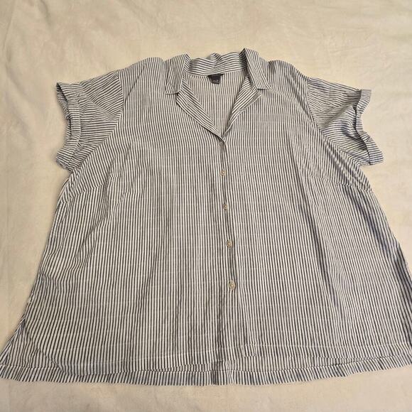 Eddie Bauer Women’s Plus Size 2X Gray Striped Cotton Shirt Coastal Resort Boho - Picture 3 of 7
